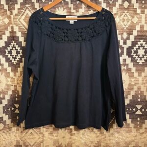 Casual Corner Annex Woman Navy Crochet Top Size 3X, 100% Cotton